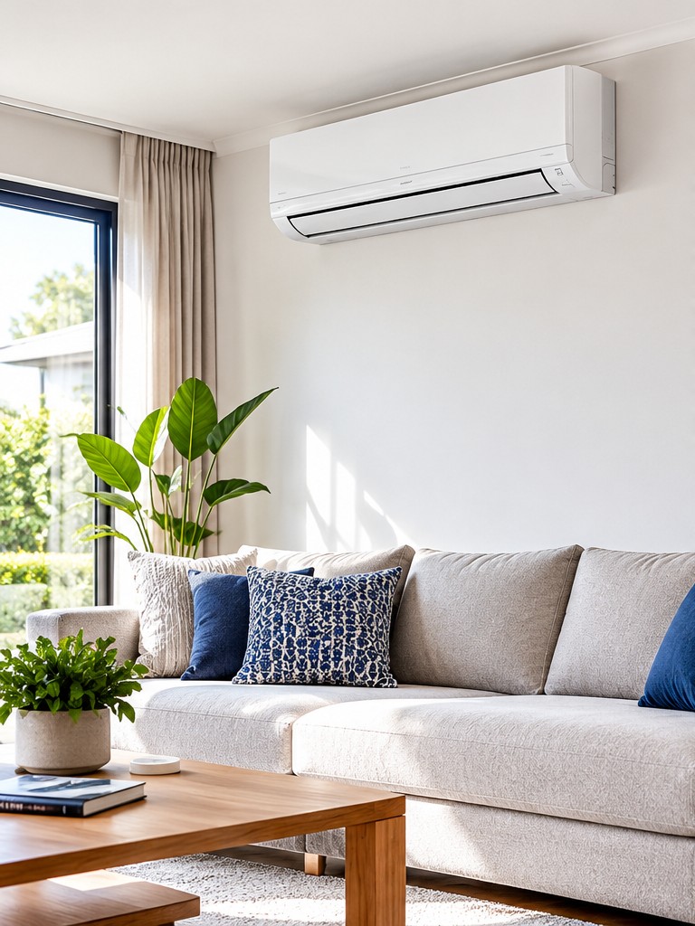 Wall-mounted split air conditioner in a modern living room